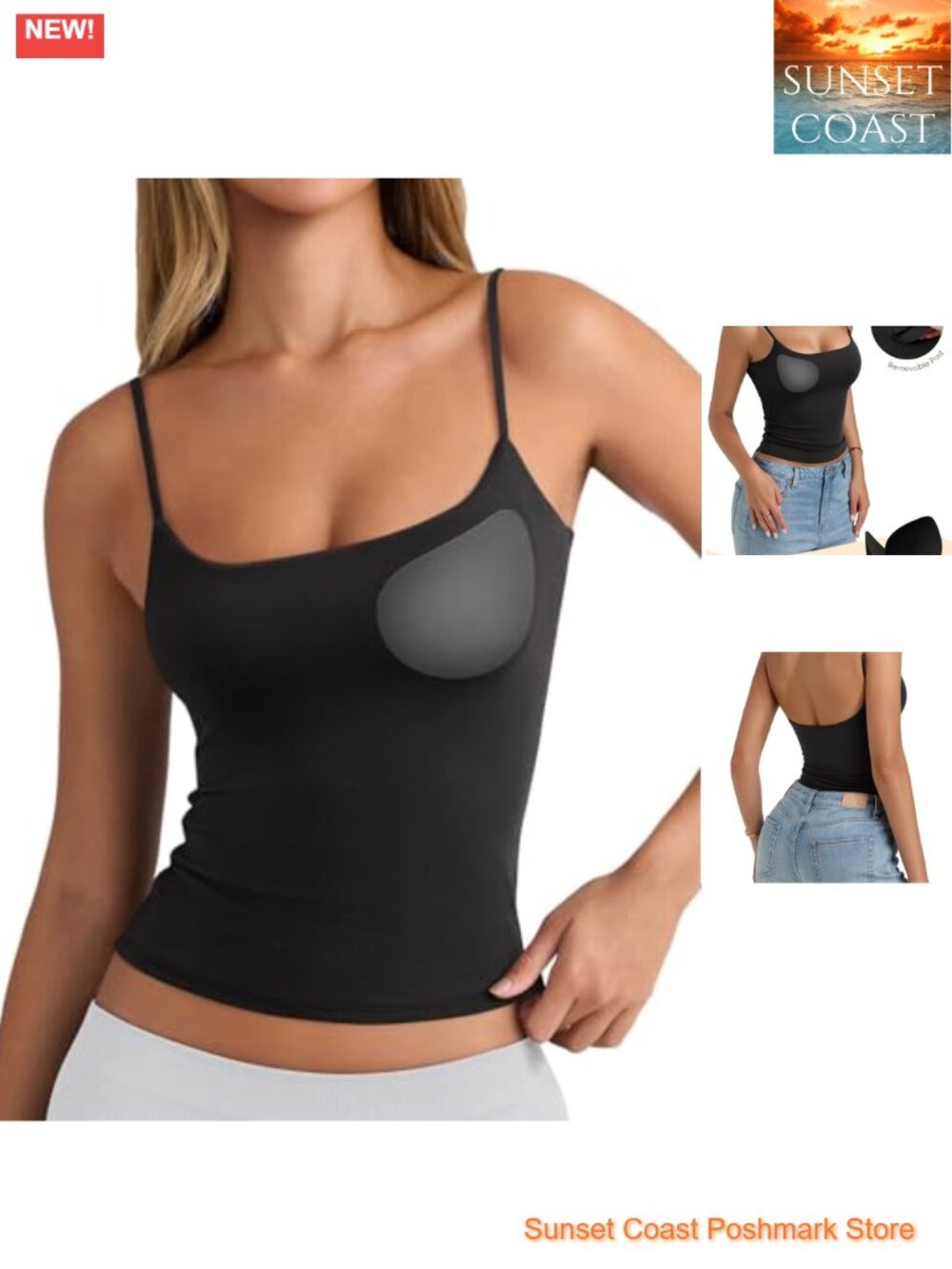 Women's Backless Tank Top with Built-in Bra Removable Pads Double Lined